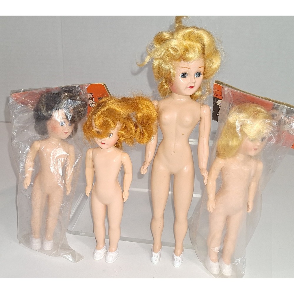 Vintage Grant Plastics Adorable Dress Me Dolls Lot of 4 Hard Plastic Sleep Eyes